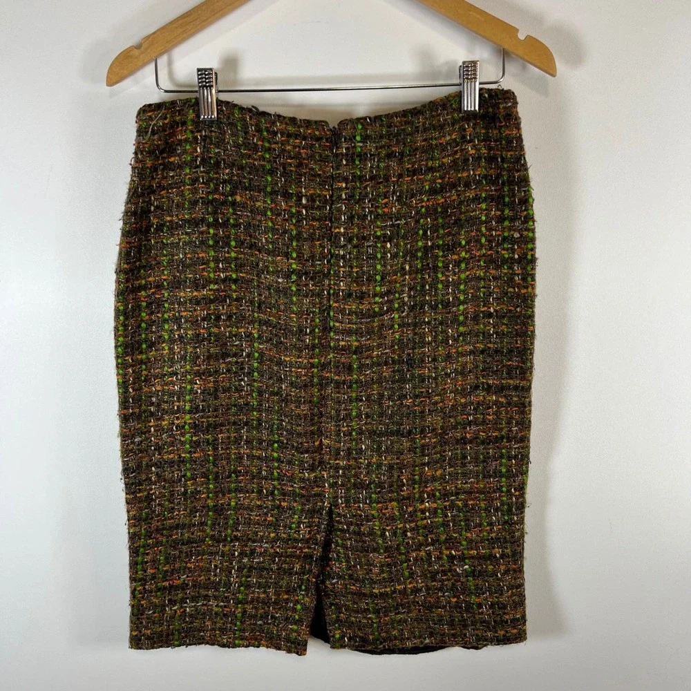 Talbots Womens Tweed Skirt Suit Set Brown‎ Green Orange Jacket 8 Skirt 6